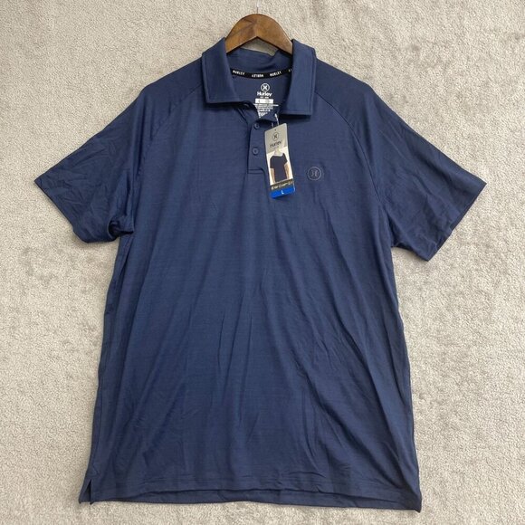 NEW Hurley Men's L Performance Polo Shirt Navy Blue Moisture Wicking - Picture 2 of 9